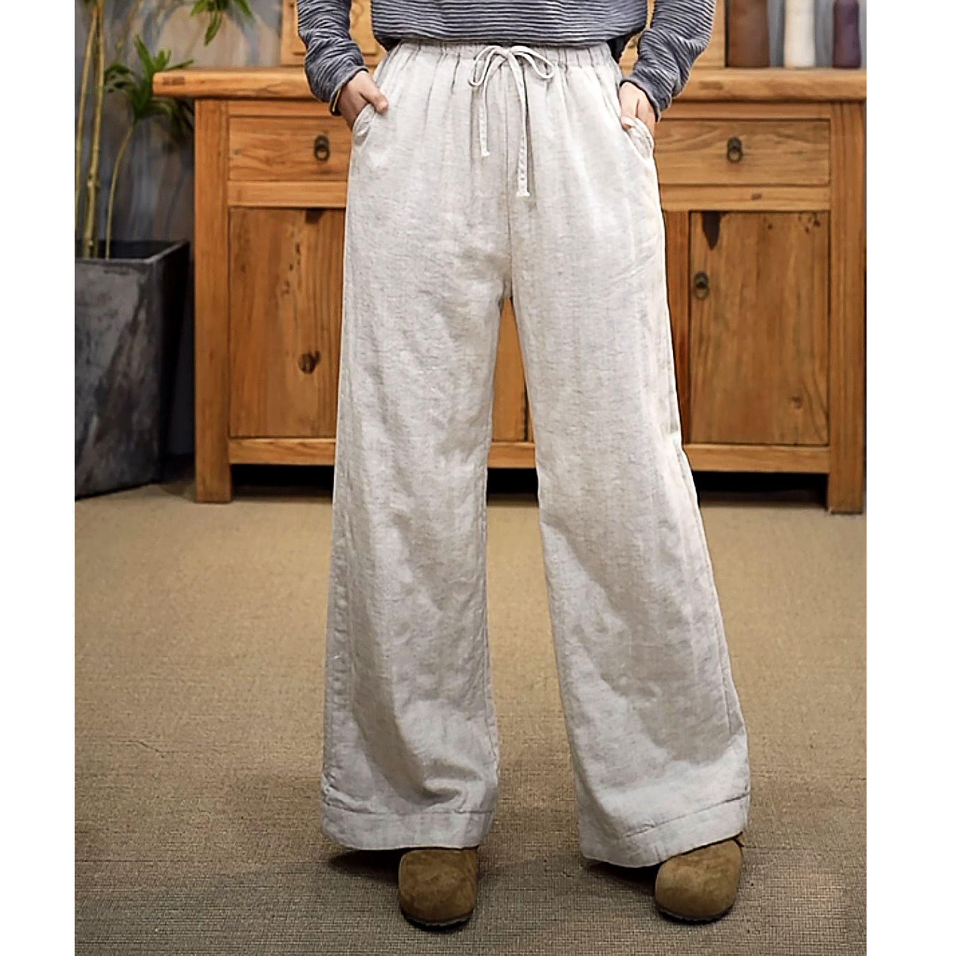 九月阿布冬款纯亚麻绗棉棉裤文艺休闲百搭高腰显瘦直筒裤7201