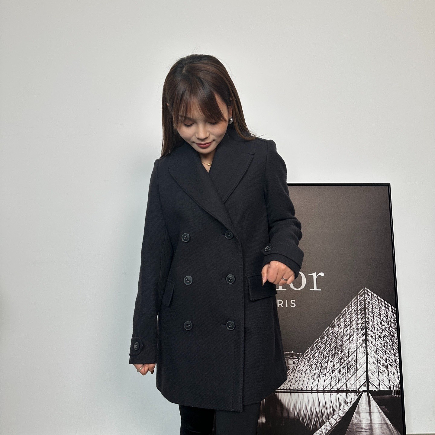 未使用 BURBERRY/博柏利 巴宝莉黑色长款呢子大衣毛呢165903外套