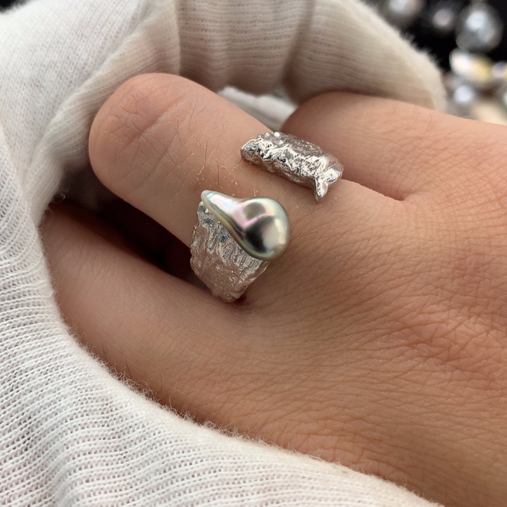 银S925镶嵌戒指海水珍珠