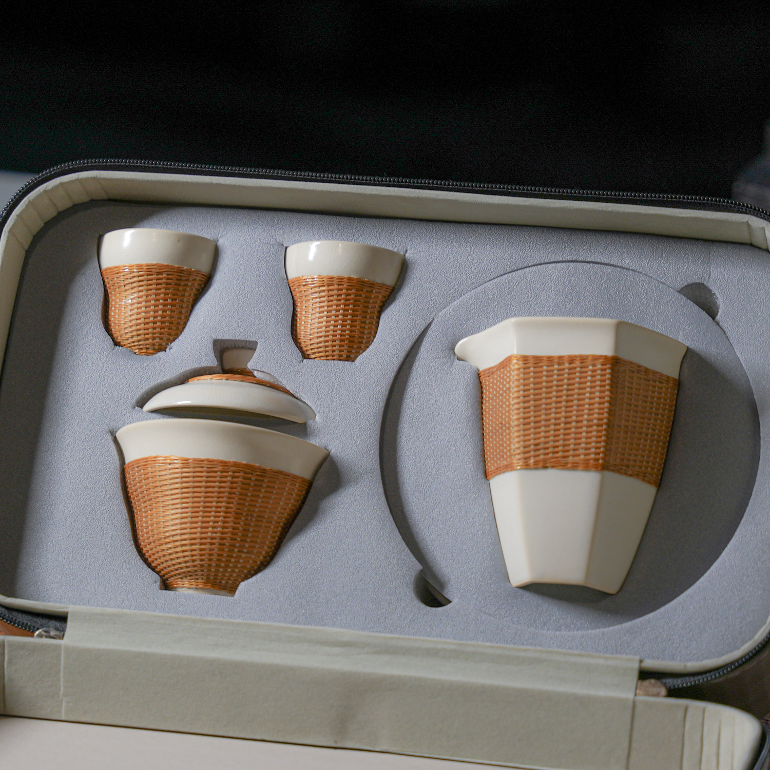 【竹丝苏打壶杯】非遗竹丝扣瓷杯手工艺品竹编主人杯茶道器具