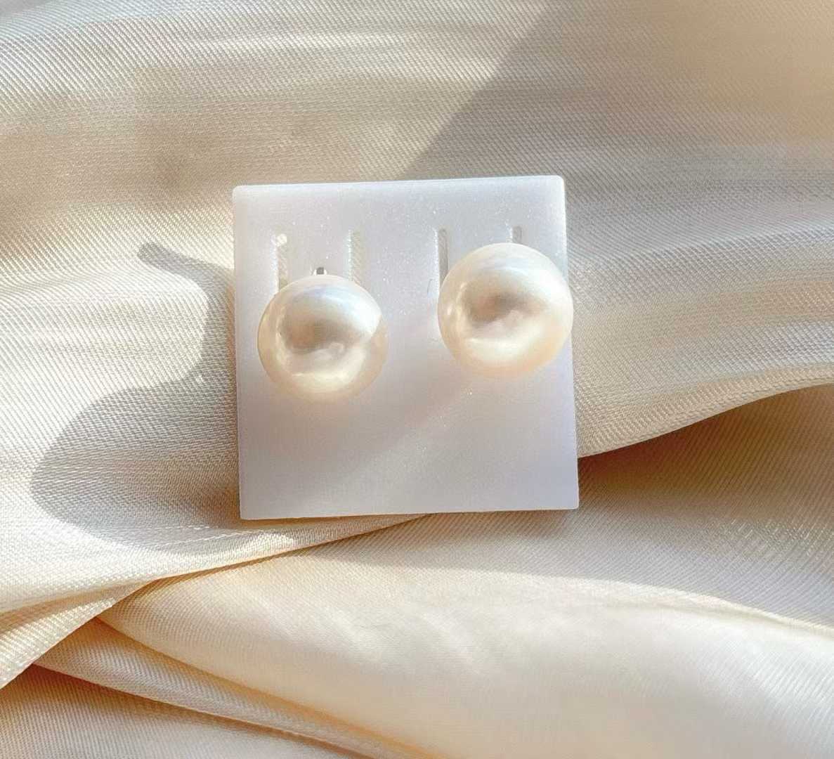 自然光拍摄 天然淡水珍珠耳钉10mm左右 925银针 馒头珠 珠光亮ZD