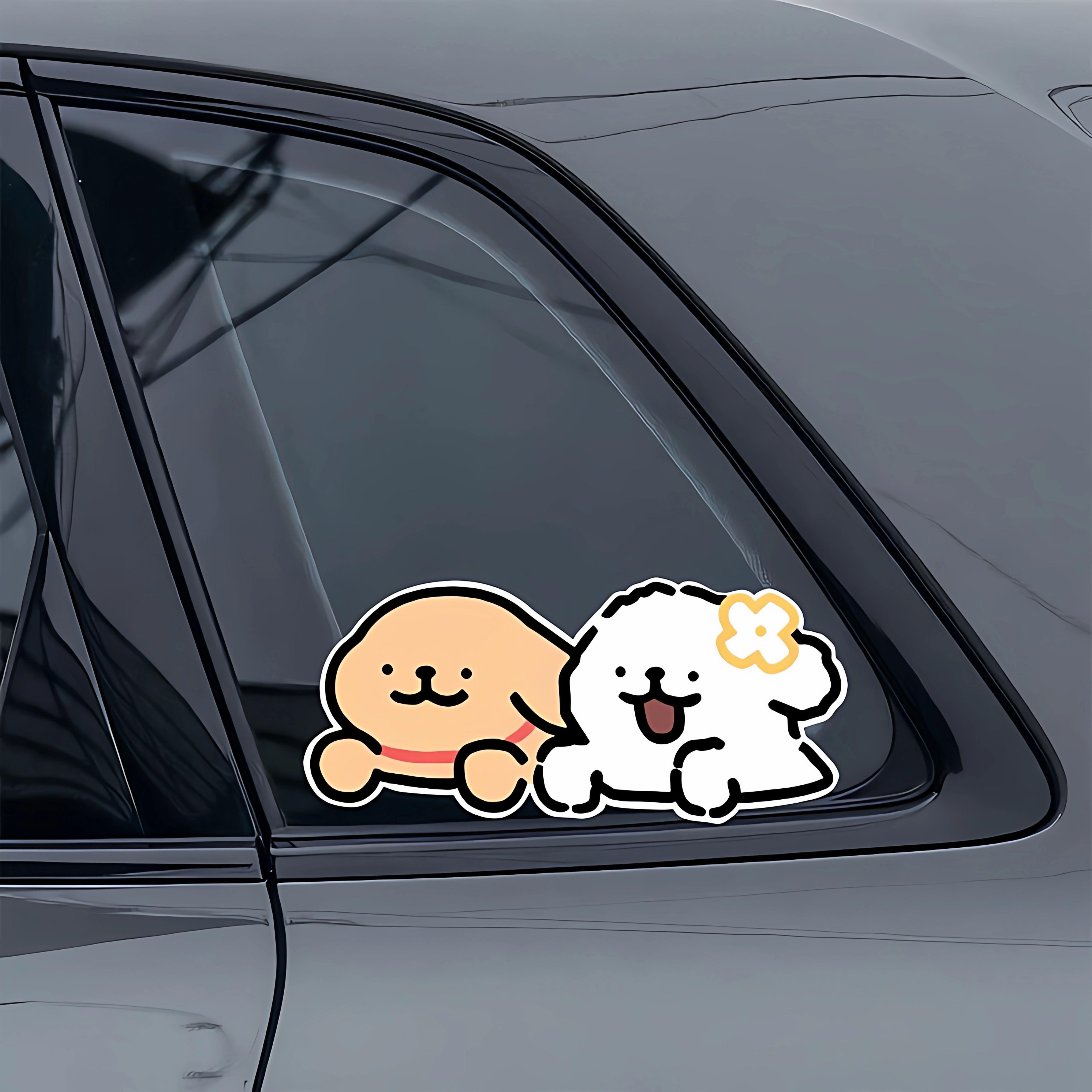 线条小狗可爱卡通汽车三角窗贴纸个性创意电动车贴画车身装饰贴