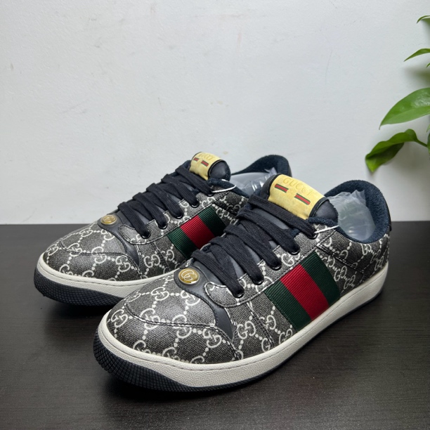 95新 GUCCI/古驰 41.5欧码枪灰色老花脏脏鞋板鞋/百搭时尚