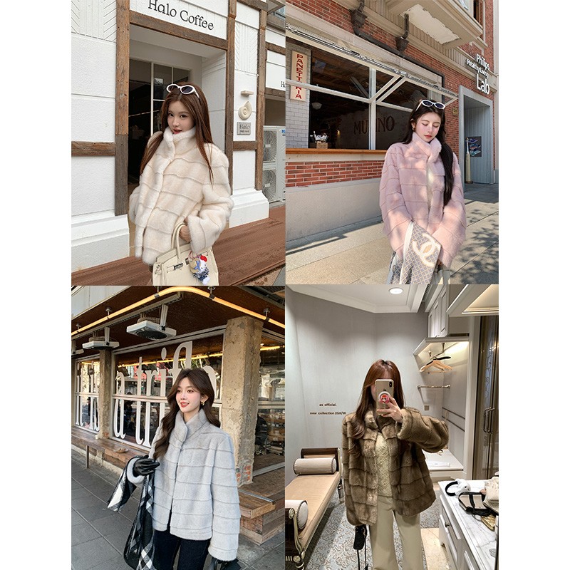 秋冬氛围感气质短款立领加厚仿水貂皮环保毛毛外套