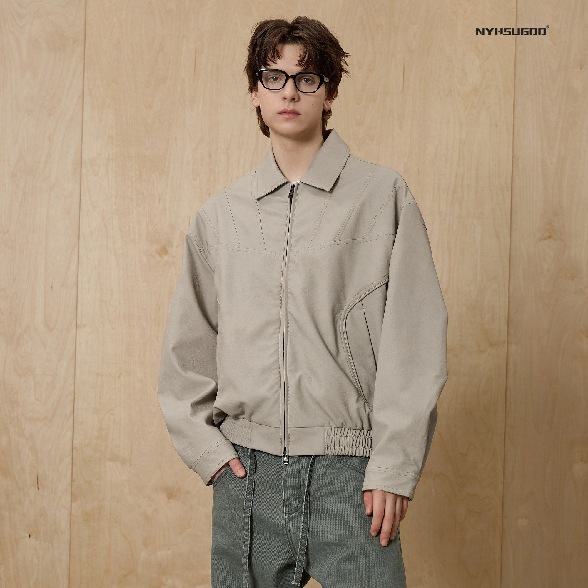 NYHSUGOO/南乙3479男士新品春季韩系极简皮衣夹克百搭上衣外套