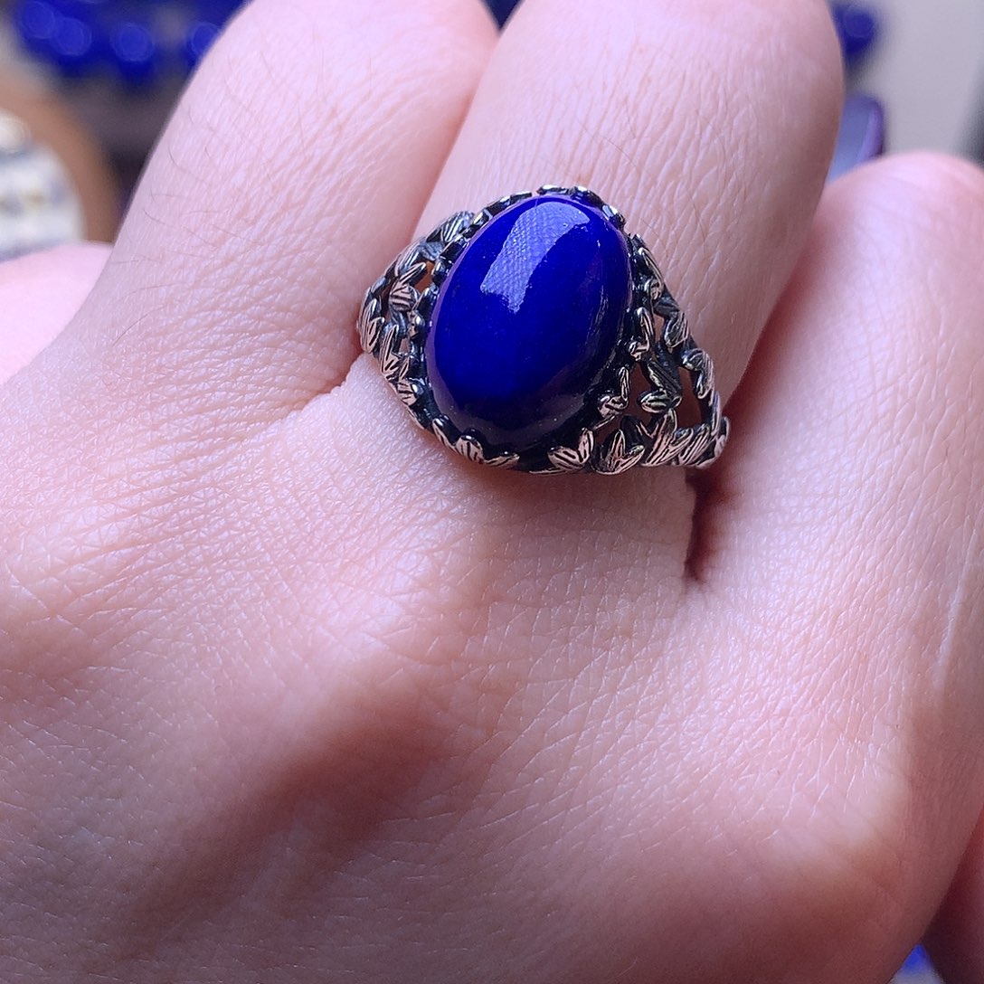 青金石银S925镶嵌戒指1