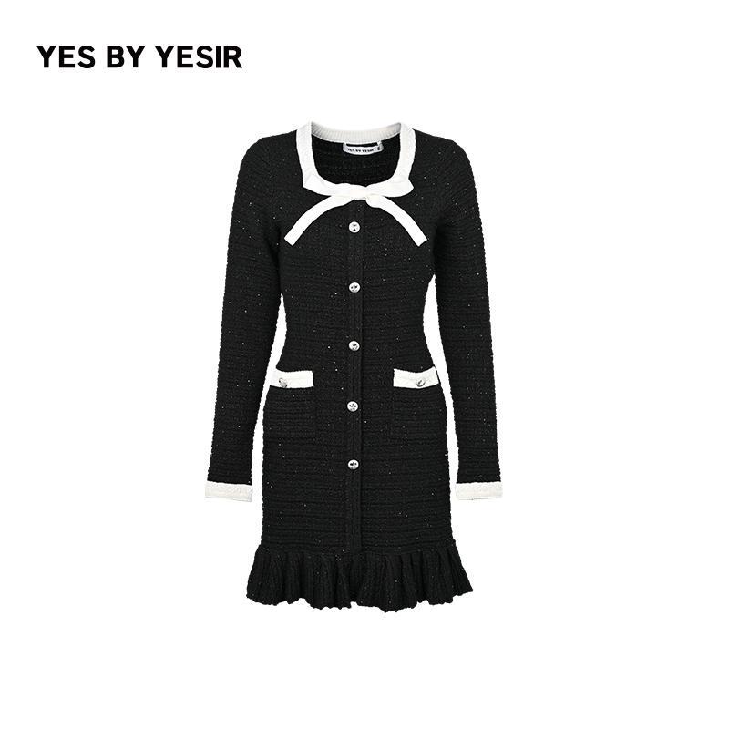 叶谦原创设计秋冬闪耀派对绵羊毛针织连衣裙YDFLC27543