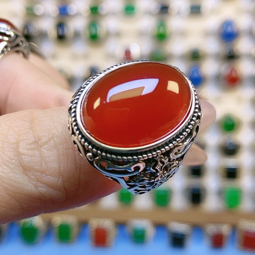 【闪购商品】玛瑙/玉髓戒指银S925镀金镶嵌