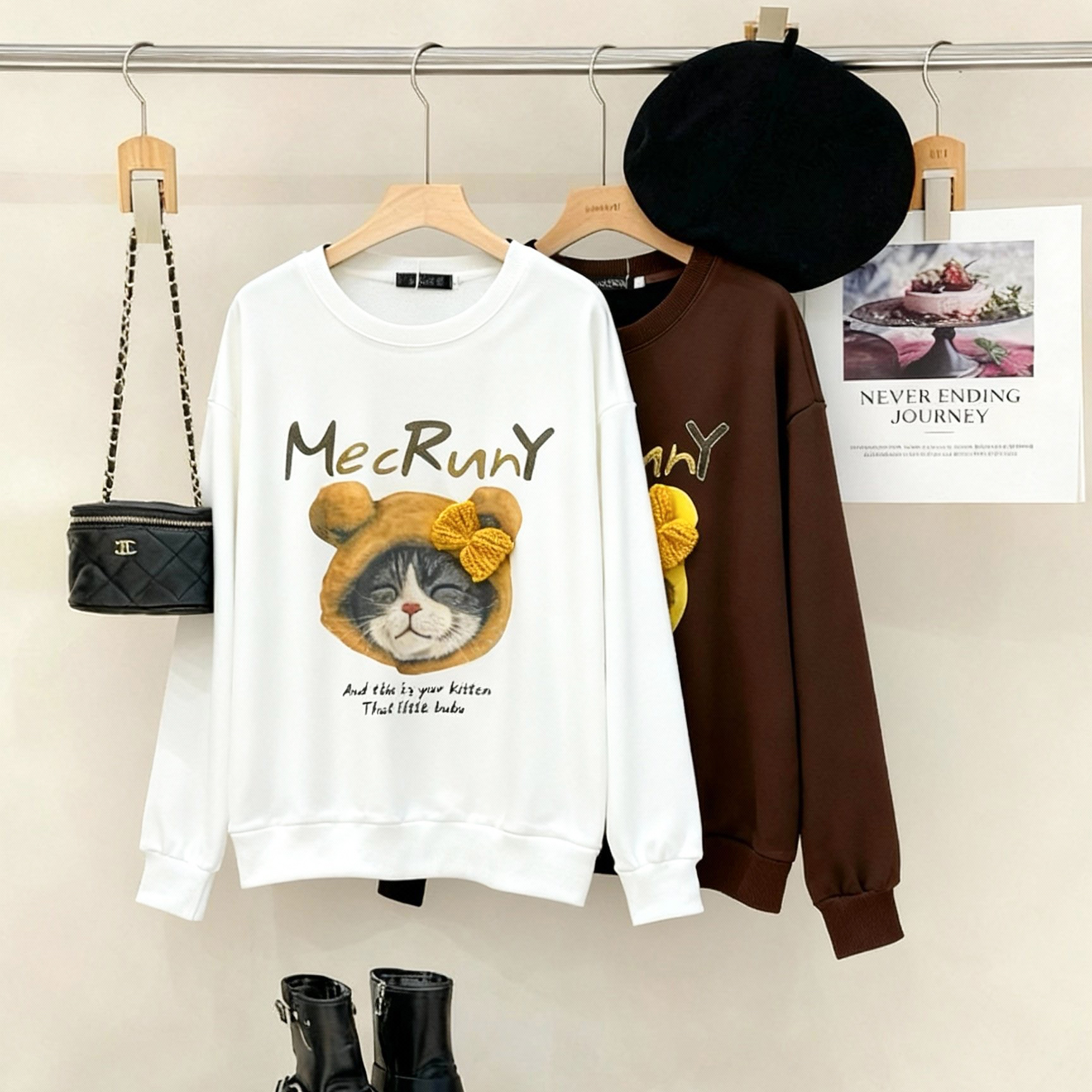 8537-秋冬季新款卫衣宽松百搭时尚休闲潮流加绒圆领韩版长袖