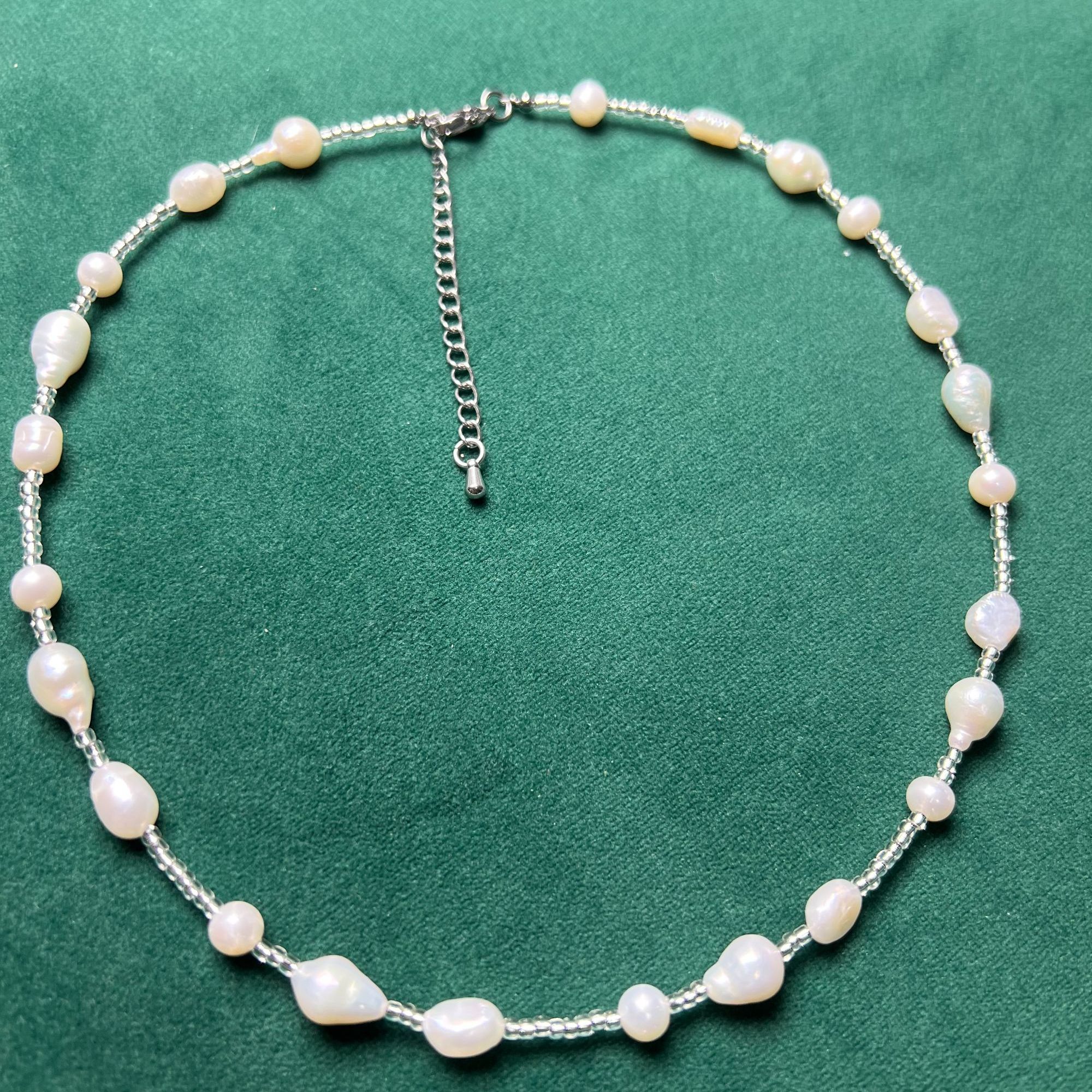 钛钢琉璃项链 项圈百搭琉璃异形炫彩白色手工白珠项链饰品颈链