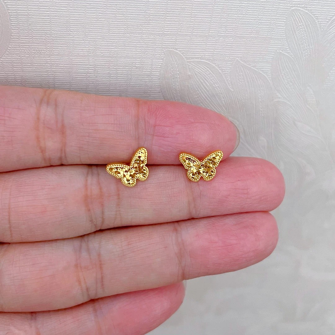 足金999碎碎冰蝴蝶耳钉直针
