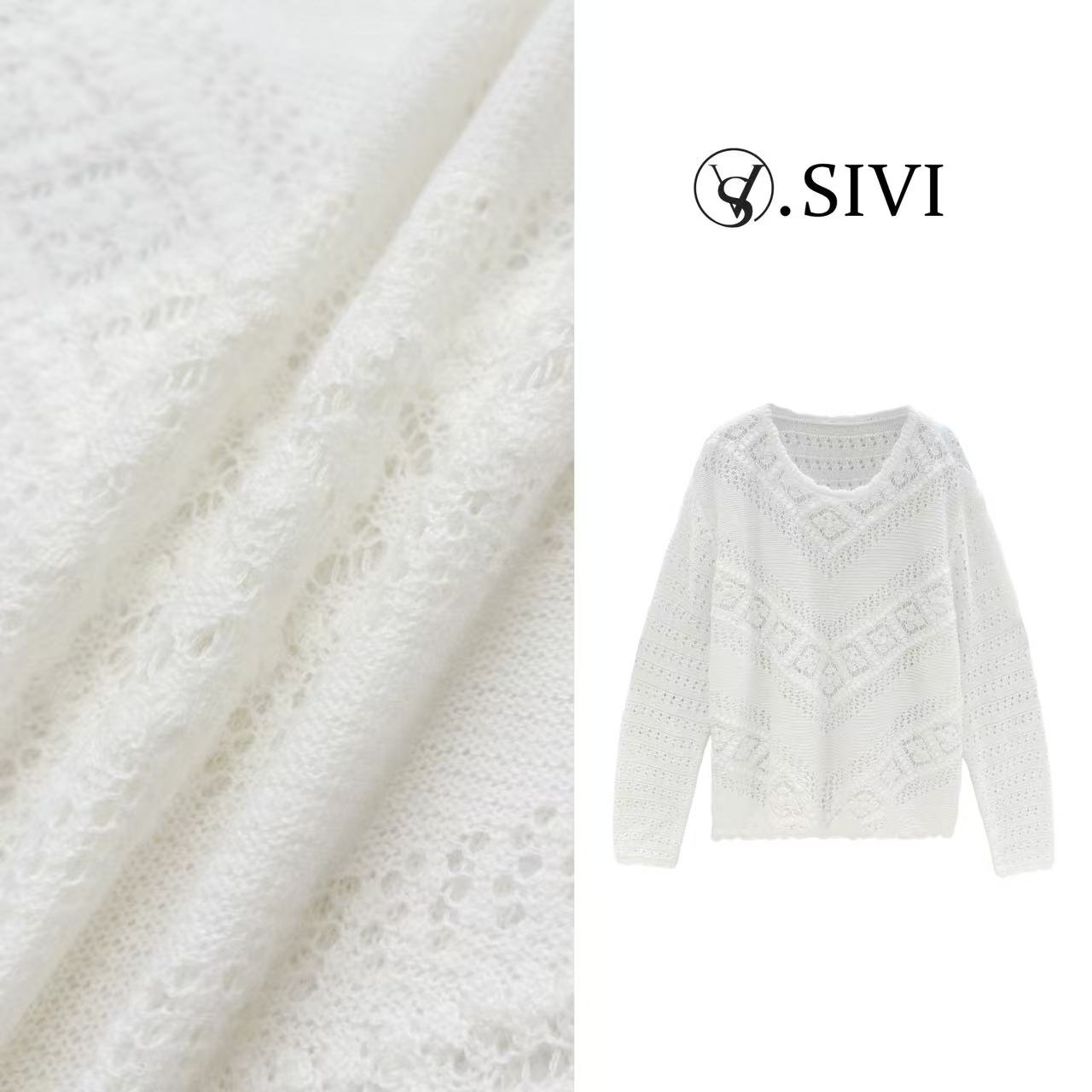 熙薇【楚楚动人】2025春季新款时尚气质镂空长袖毛衣H1185