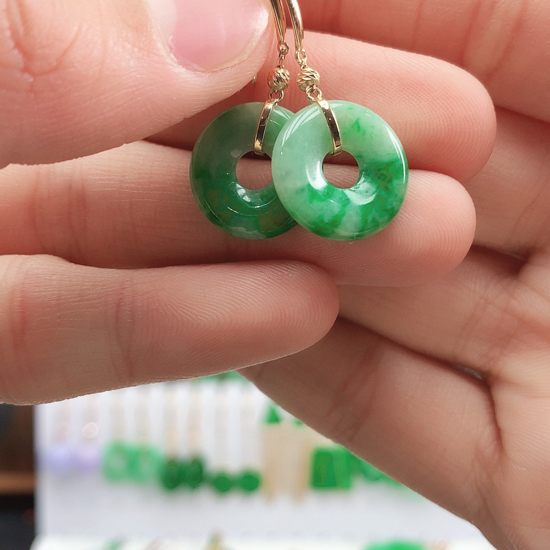 翡翠耳饰18K金镶嵌耳饰