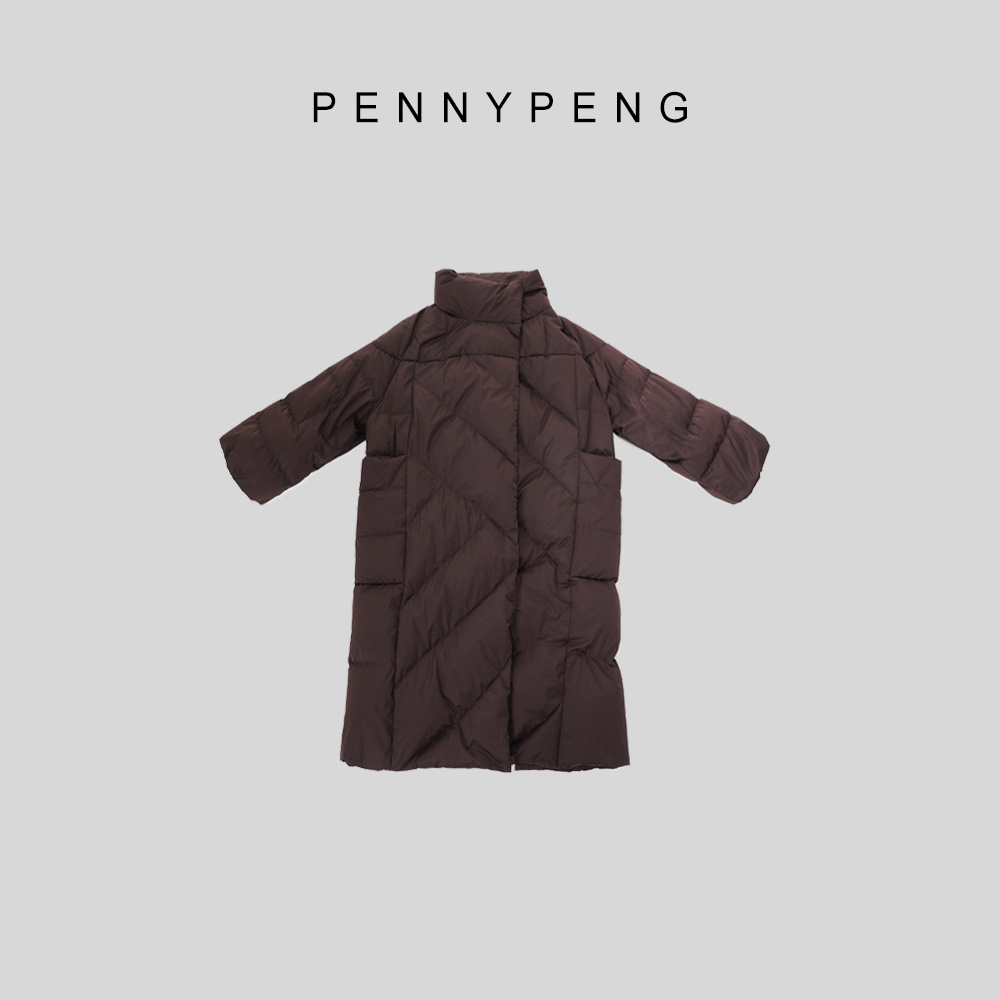 PENNYPENG热气球早春时尚休闲气质百搭咖色落肩设计感长款鹅绒服