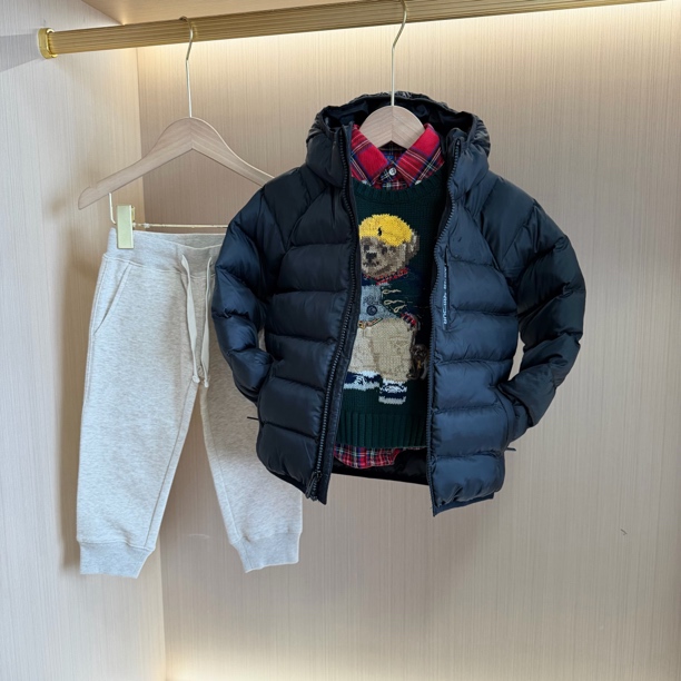 （3）儿童男童女童休闲连帽黑色棉服 防风保暖