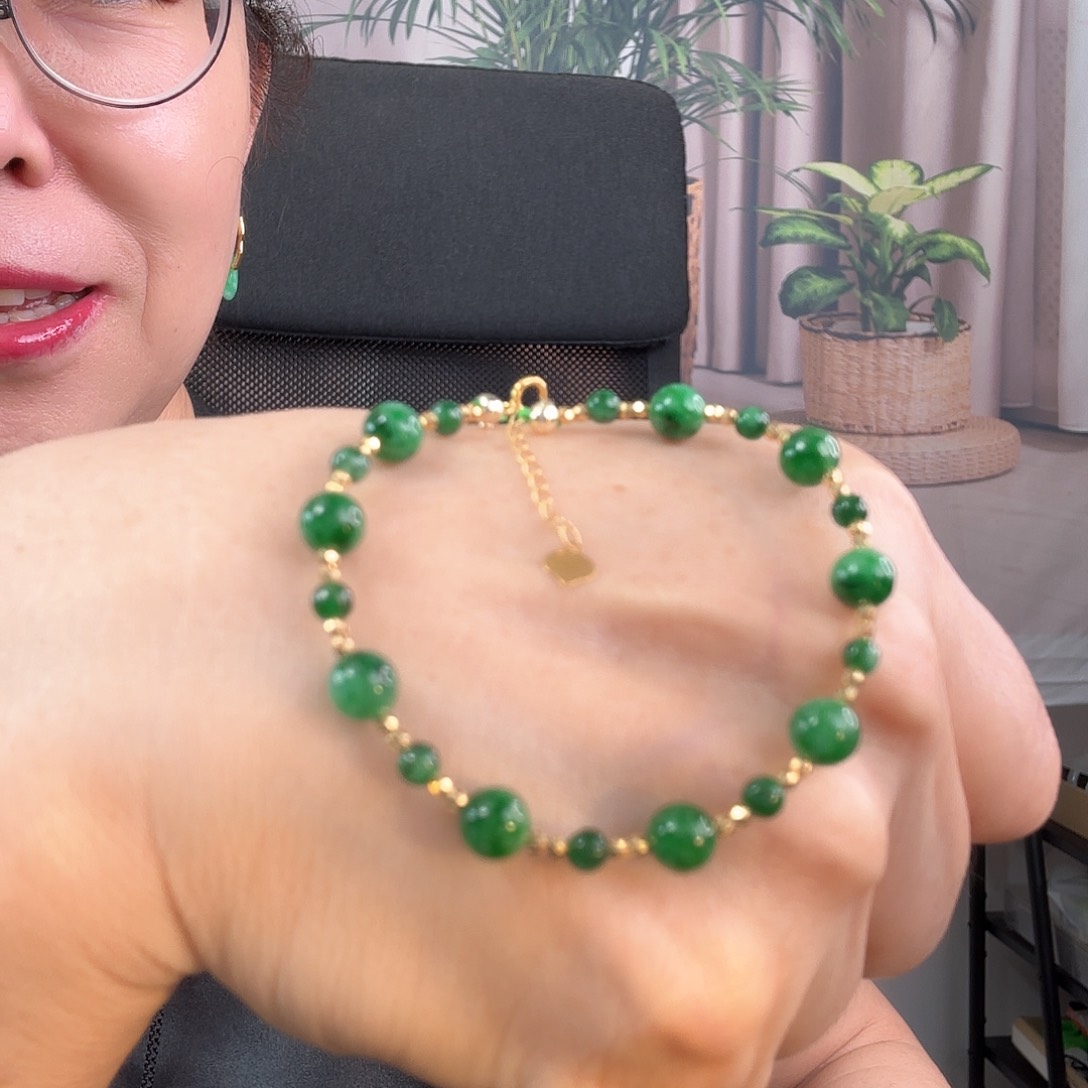 翡翠手链18K金镶嵌圆珠