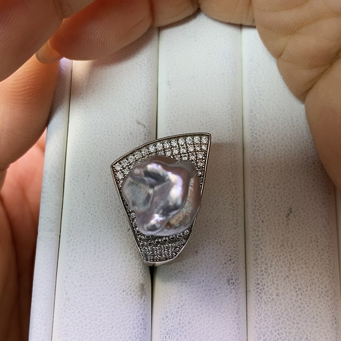 海水珍珠戒圈银S925镶嵌