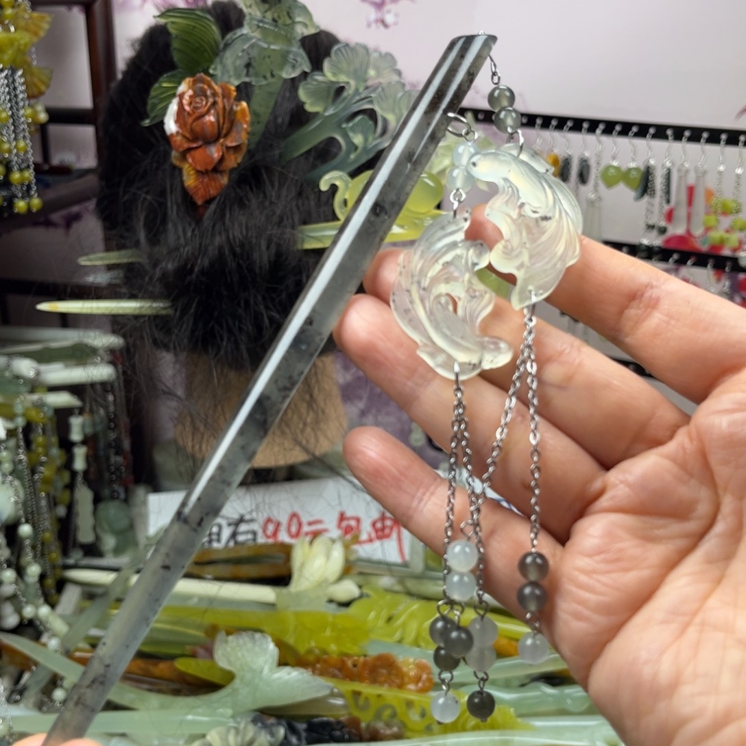 岫玉未镶嵌发饰长度22厘米左右