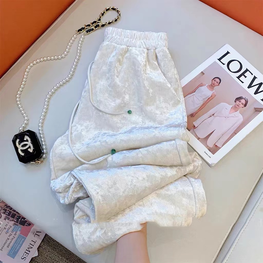 【钻石裤】SHIYUE加绒加厚新中式新款时尚精致休闲丝绒阔腿裤秋冬