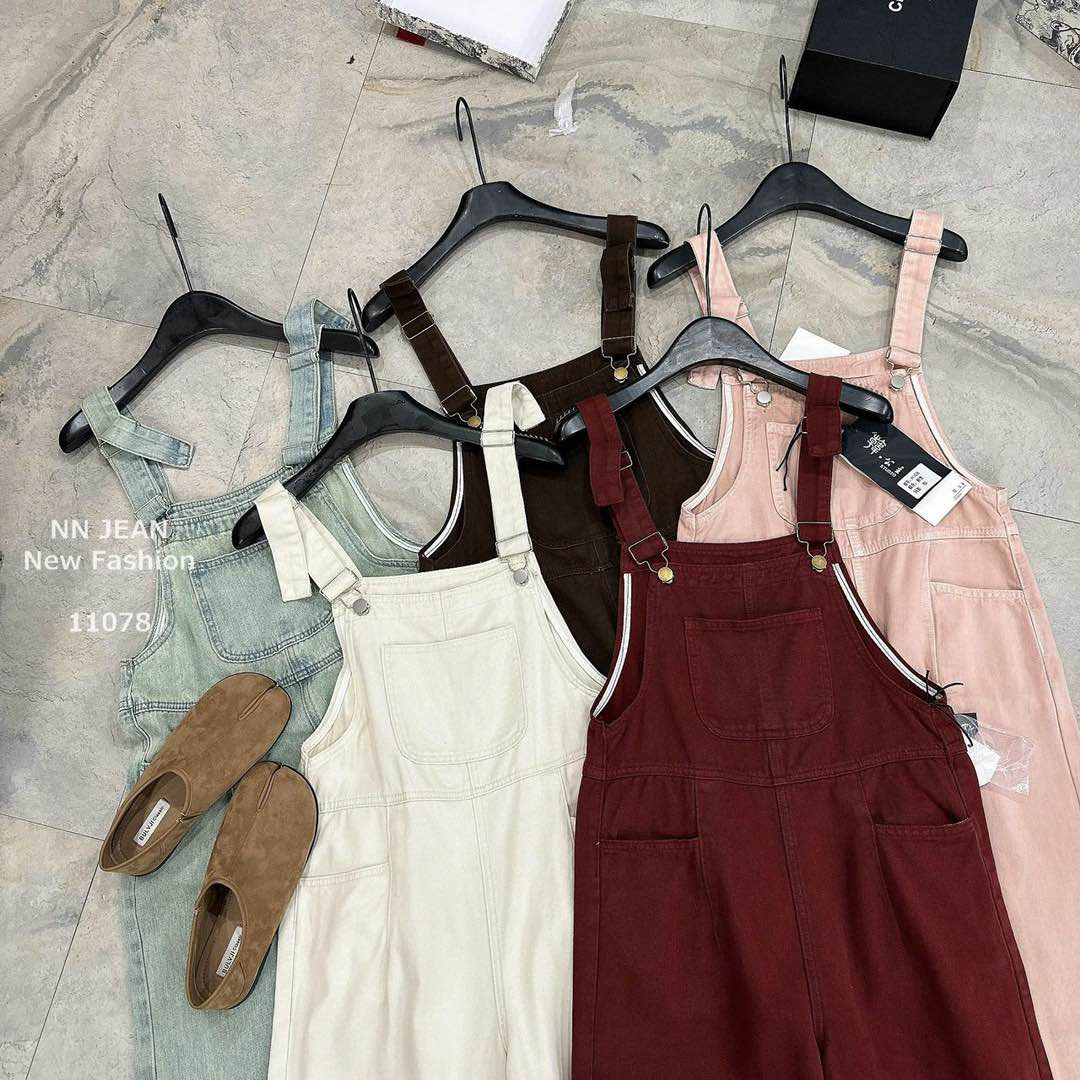 【九分直筒裤# 】H11078 减龄高腰牛仔背带裤女时尚宽松休闲连腿裤