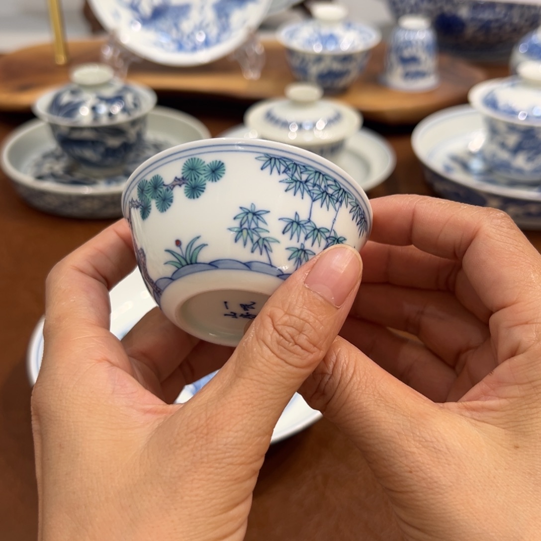 杯子斗彩松竹梅杯子纯手工