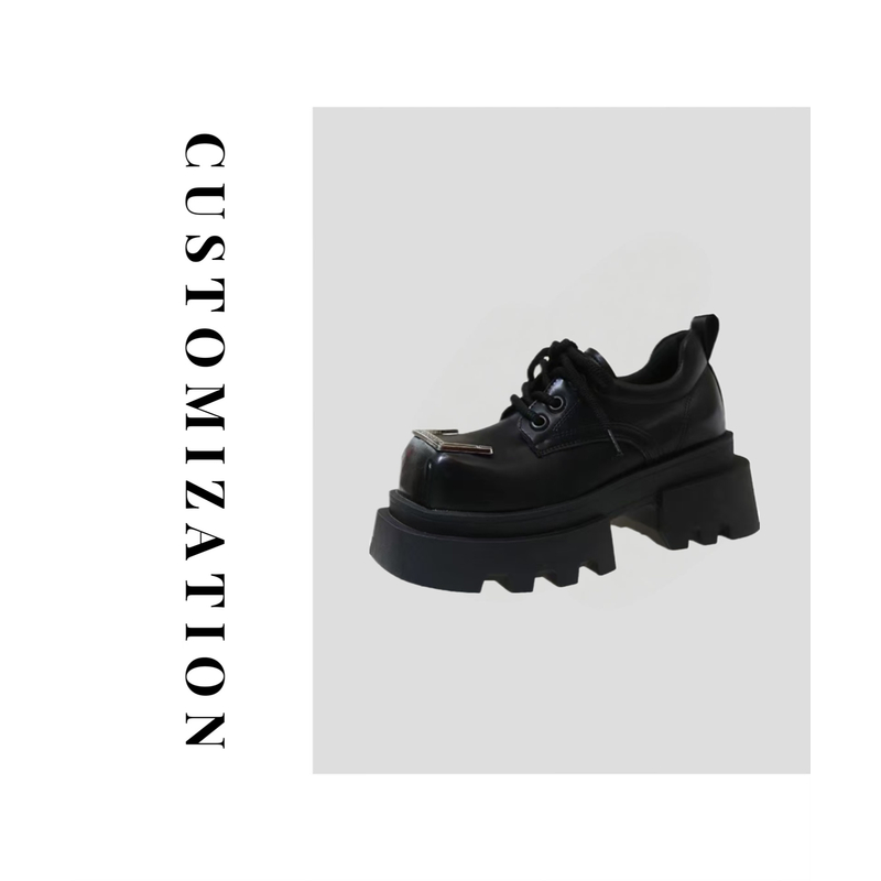 2025新款英伦系带乐福鞋方头厚底增高