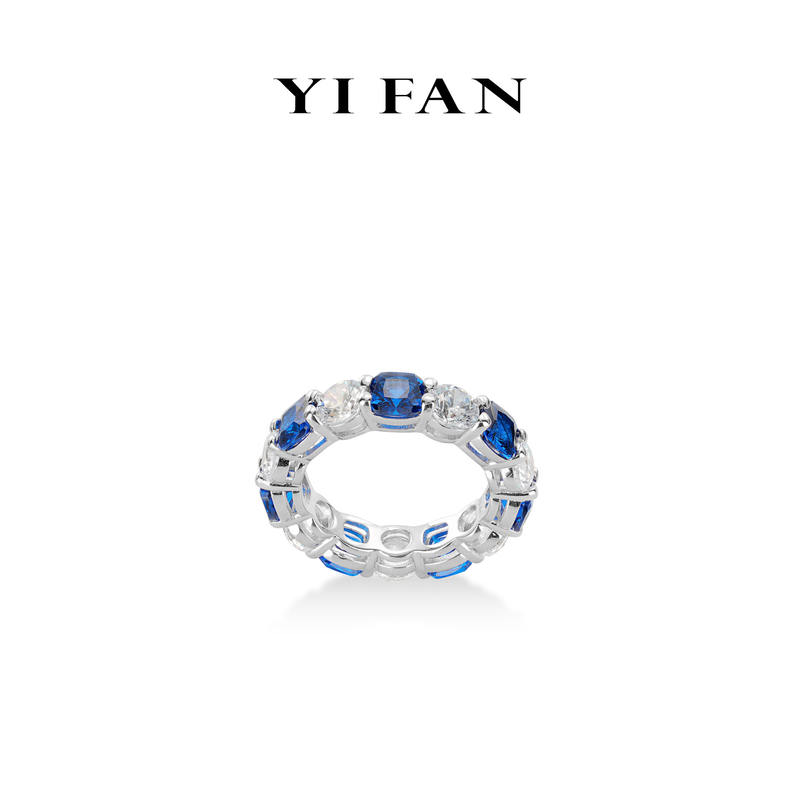 925银合成锆石戒指 1189-设计师款捕梦网蓝白相间排戒时尚戒指