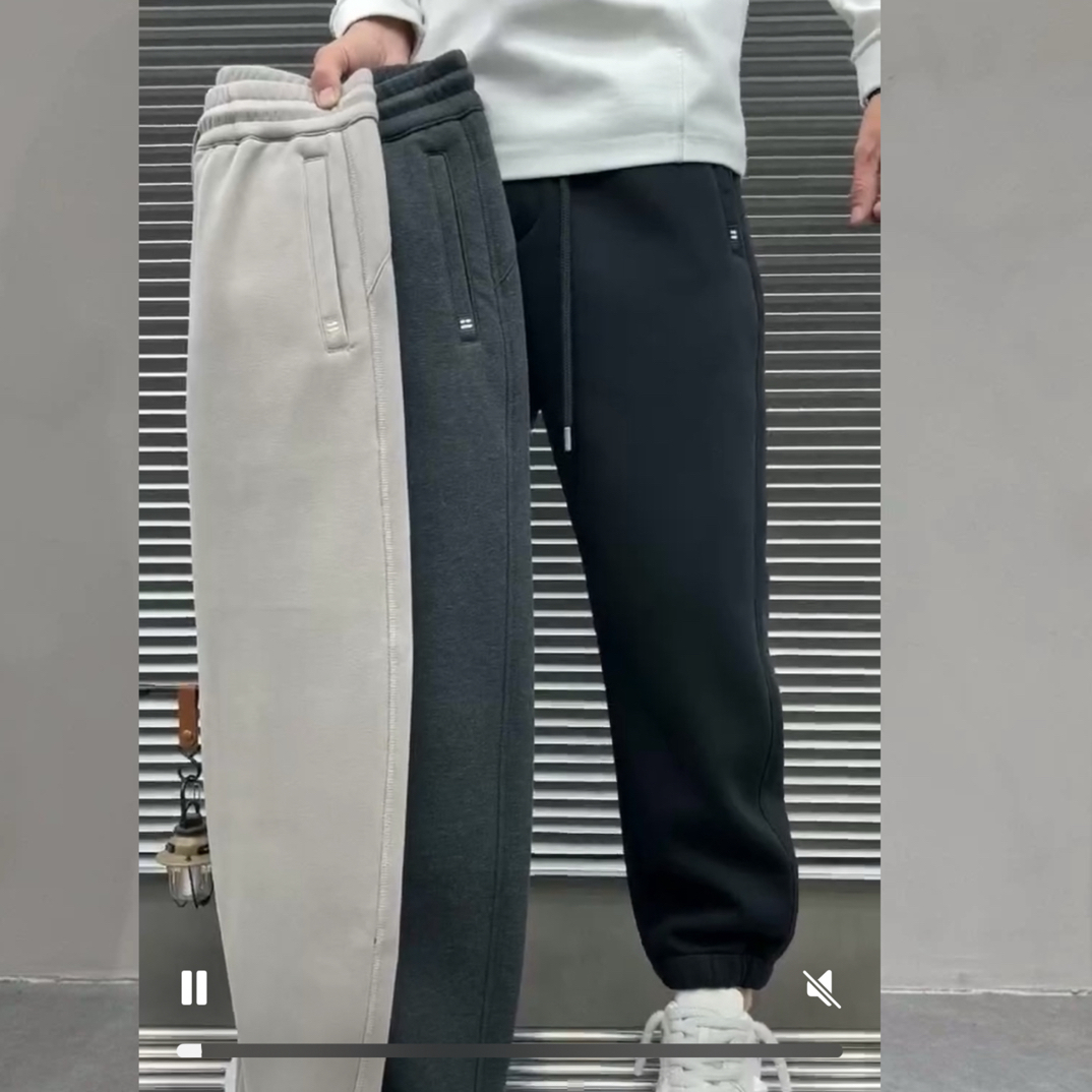 男士秋冬加绒加厚潮流宽松束脚休闲裤时尚弹力抽绳百搭长裤冬季