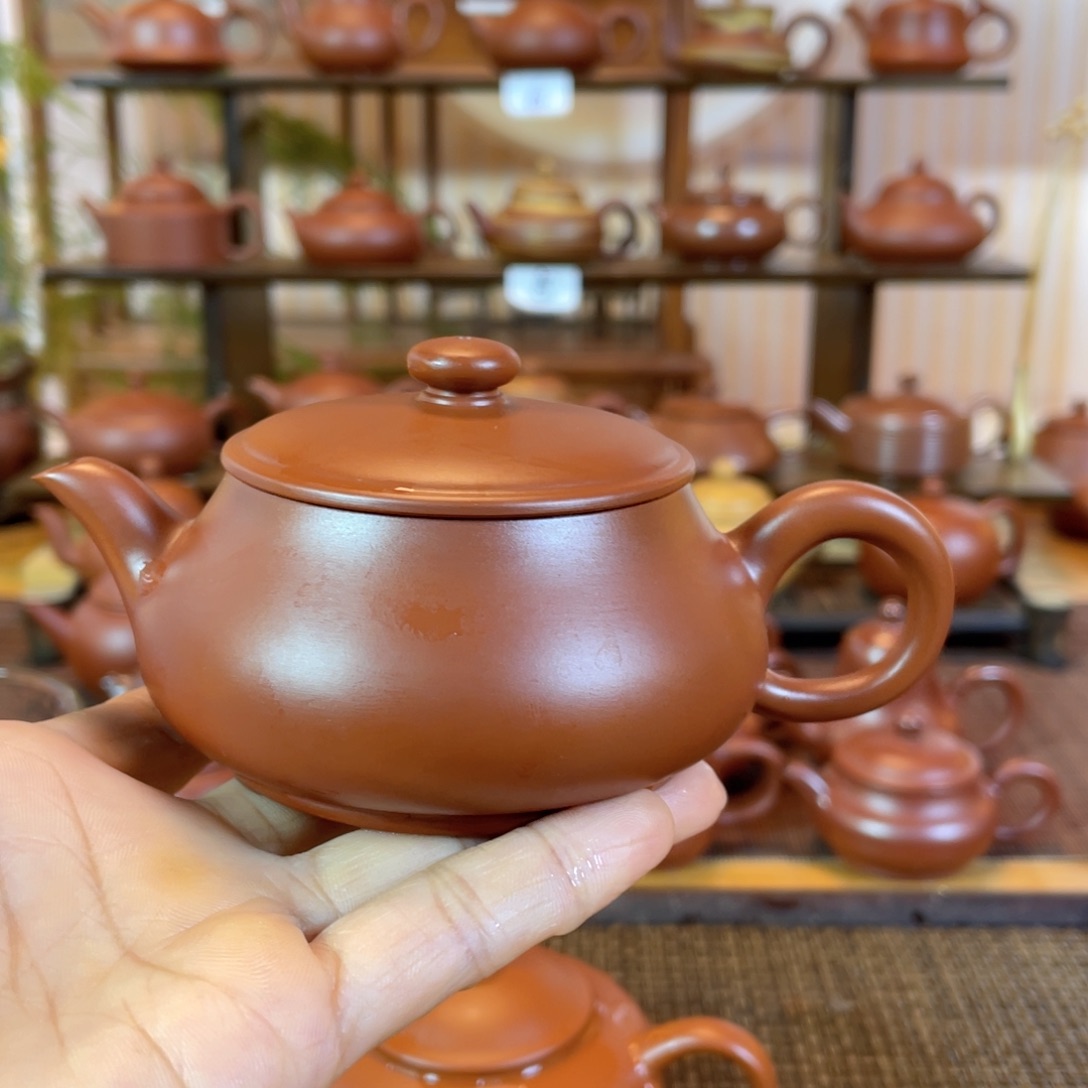 茶壶紫砂潮州手工手拉朱泥明炉壶