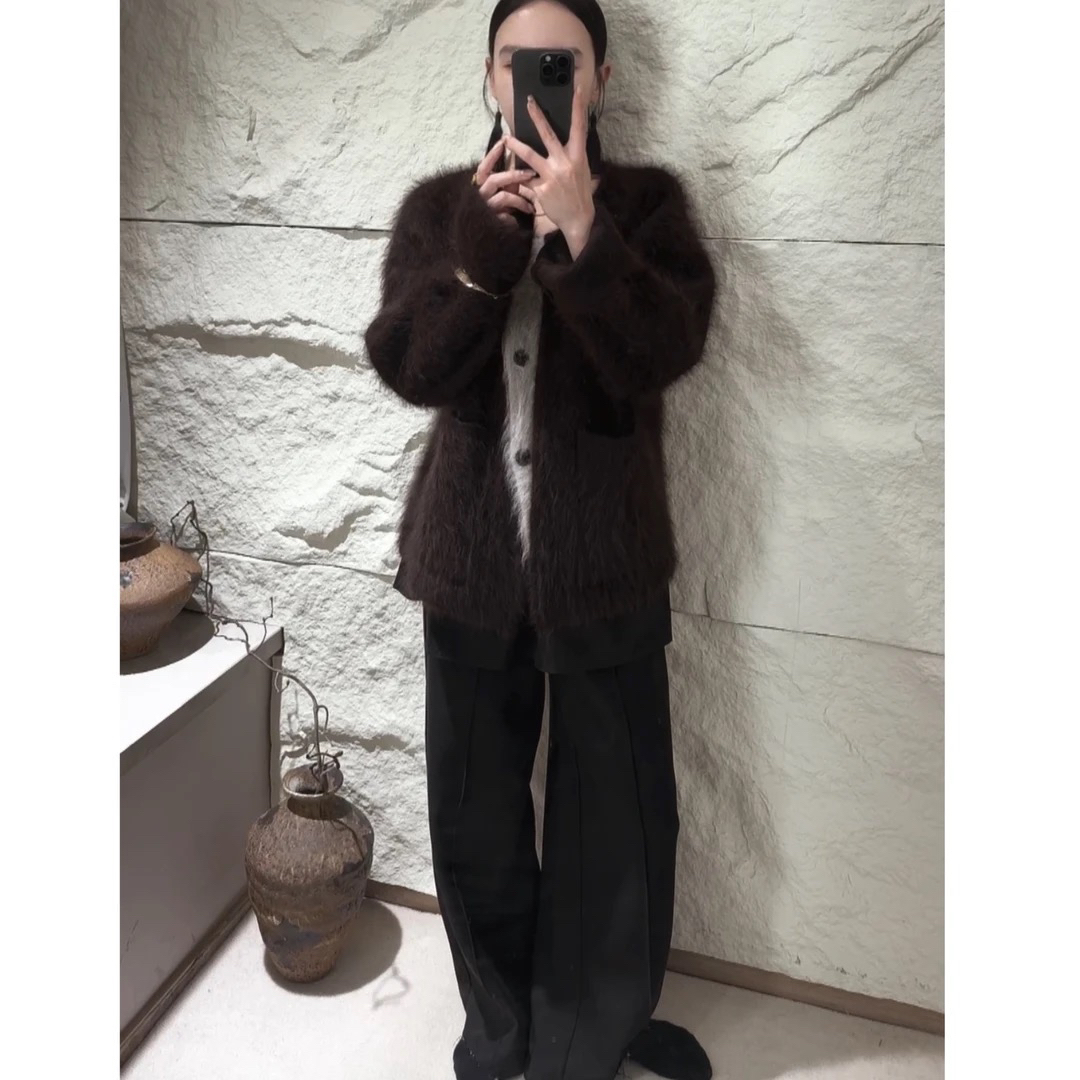 【GJC】2025秋冬加厚泰迪绒拼接色真毛系列毛衣复古手镯两件套