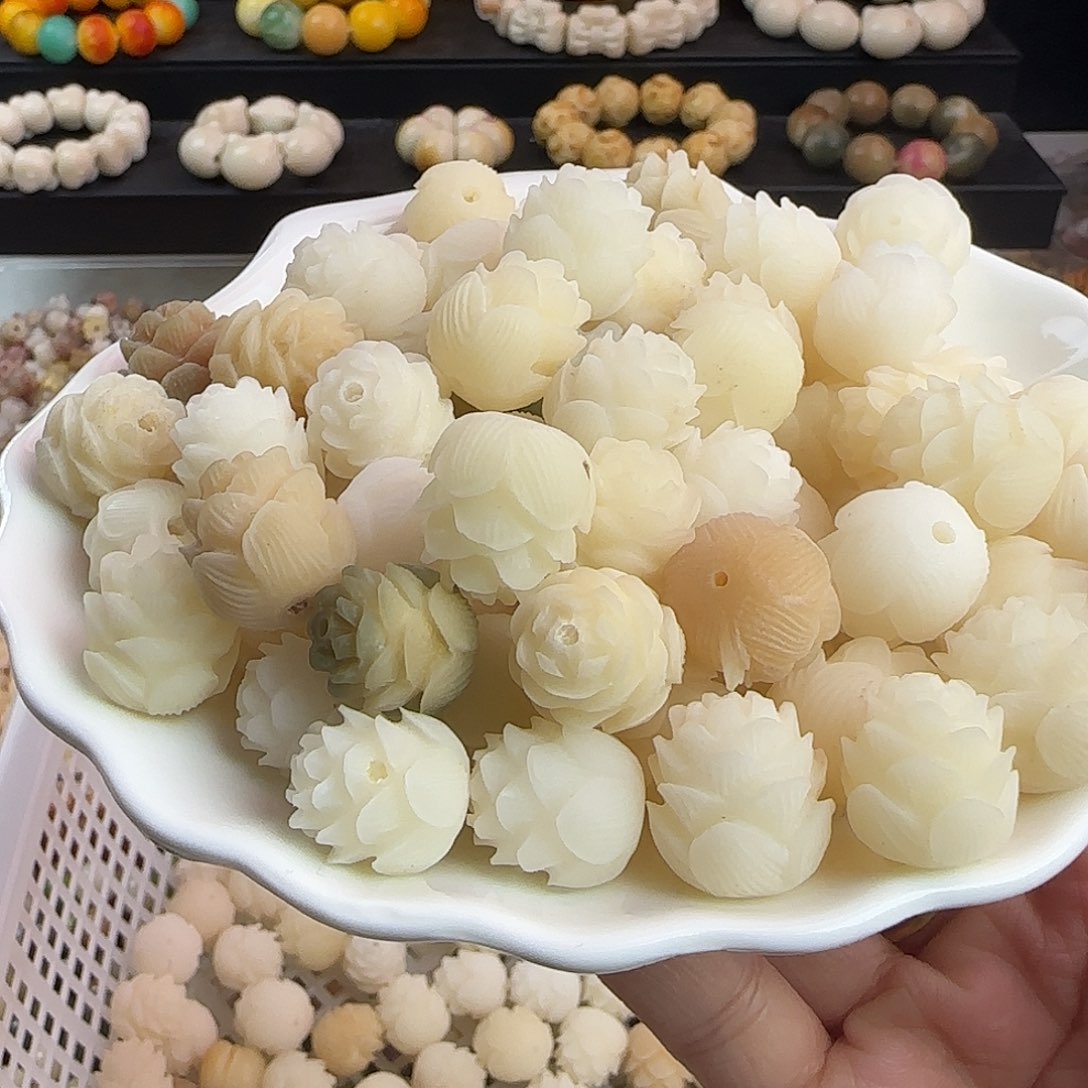菩提根/象牙果手串瑕疵卡16-18大连花100颗批发不挑瑕疵