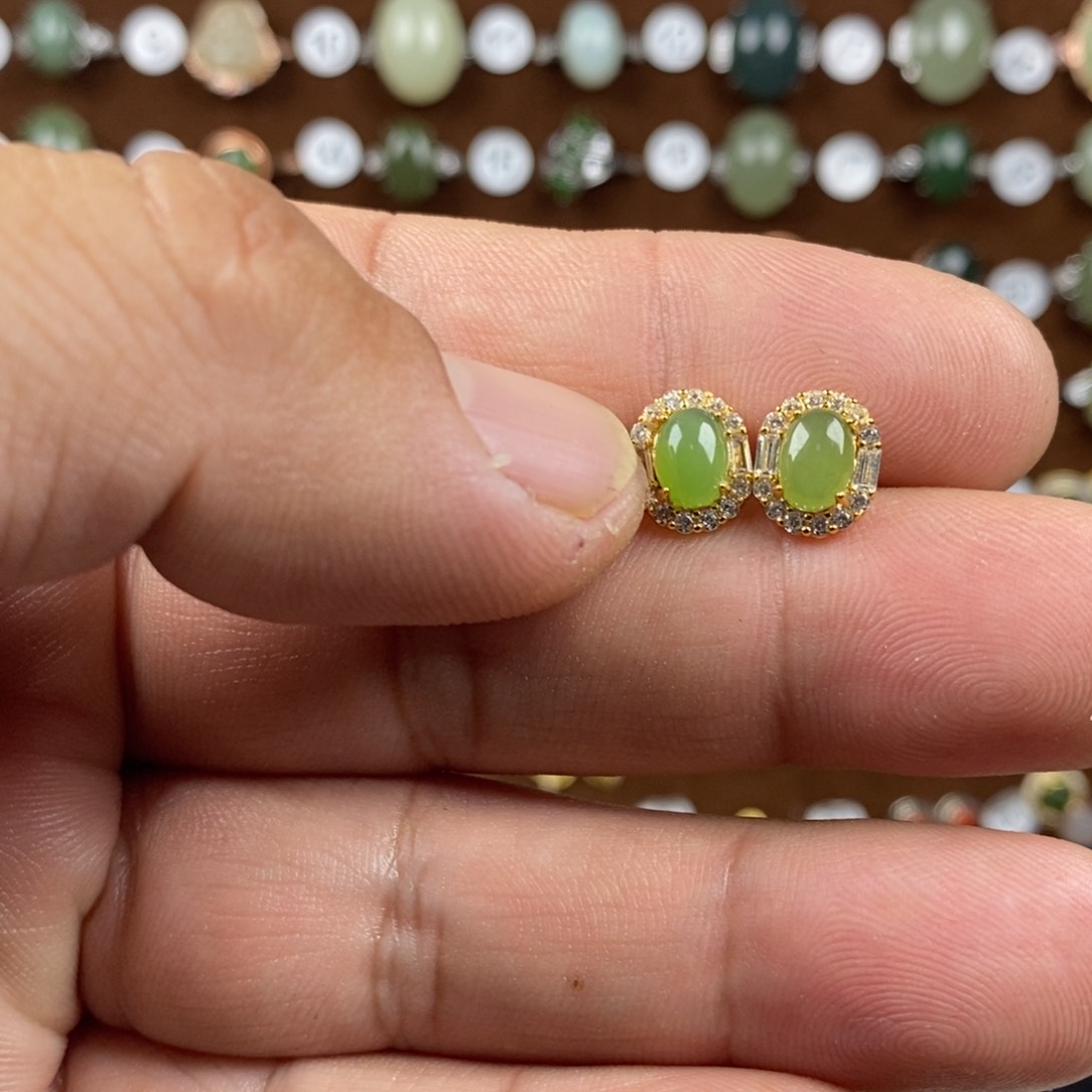 和田玉（碧玉）戒指银S925镀金镶嵌