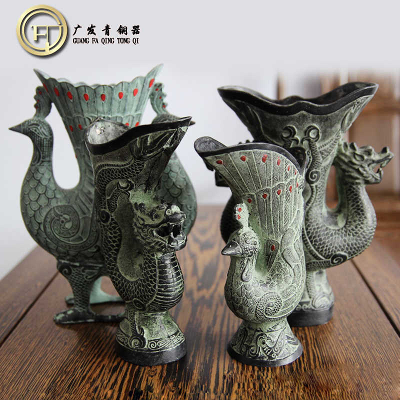 （单龙单风杯）锌合金龙凤杯酒杯酒壶家居文玩工艺品中式婚庆道具