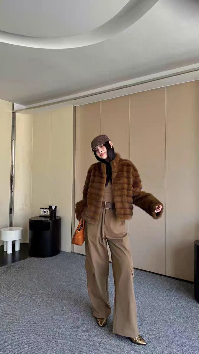 人造皮草 女圆领中长款V领短款单排扣均码上衣