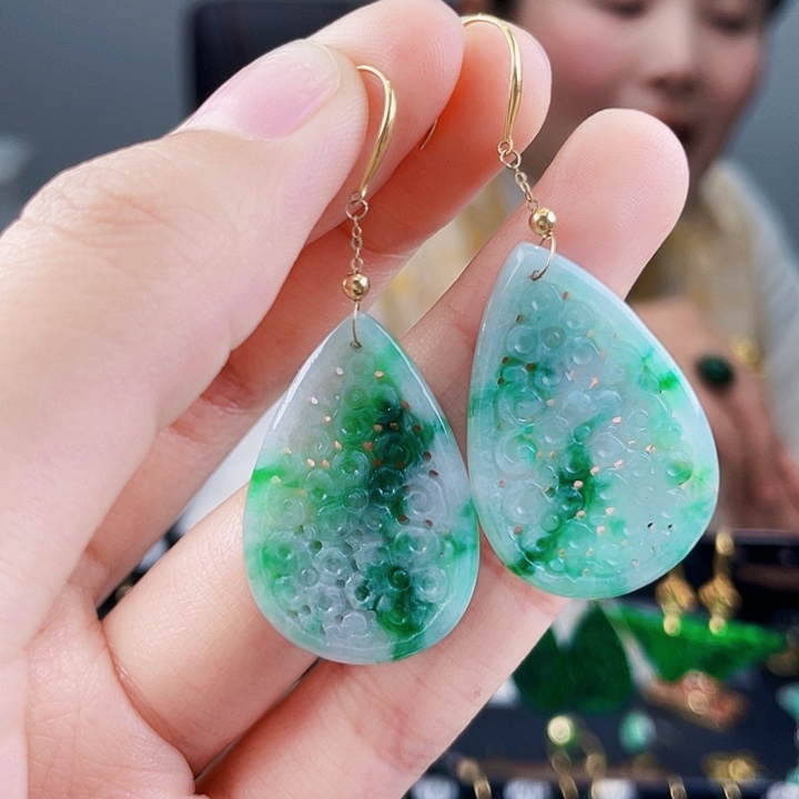 翡翠耳饰18K金镶嵌饰品