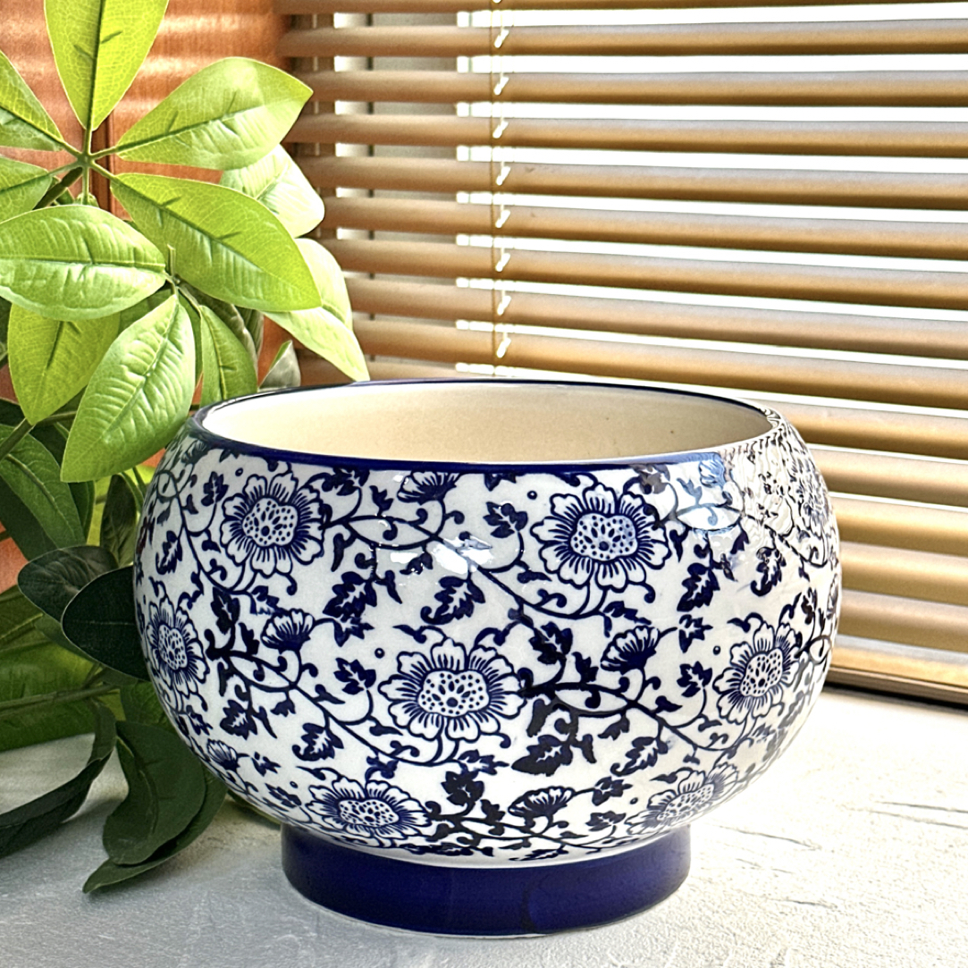 C233高18口22透气青花瓷花盆适合室内外蝴蝶兰等多种绿植装饰