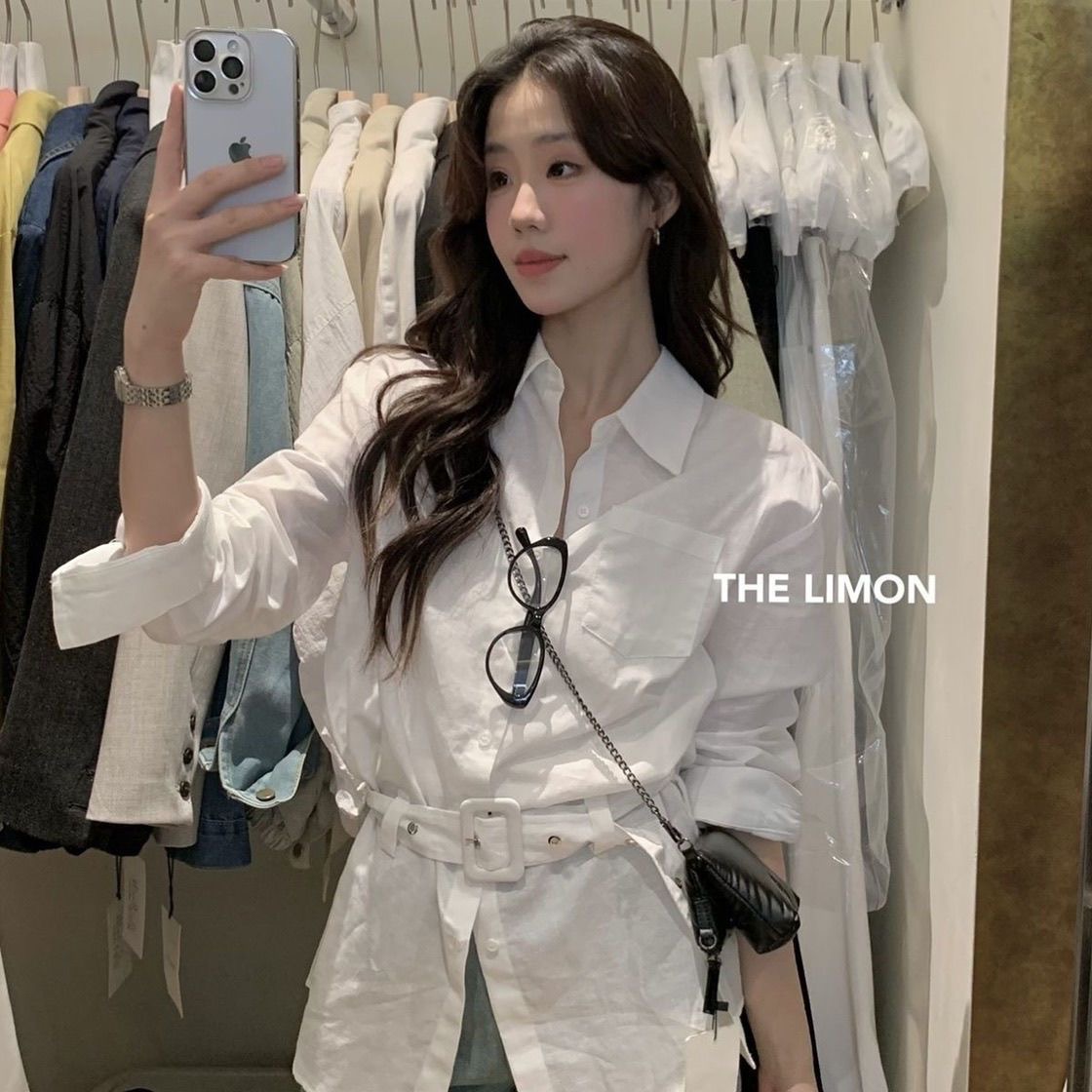 2025春季新款长袖衬衣慵懒韩系气质收腰显瘦设计感衬衫(配腰带)