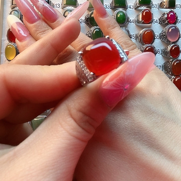 玛瑙/玉髓戒指银S925镶嵌阳**瑞