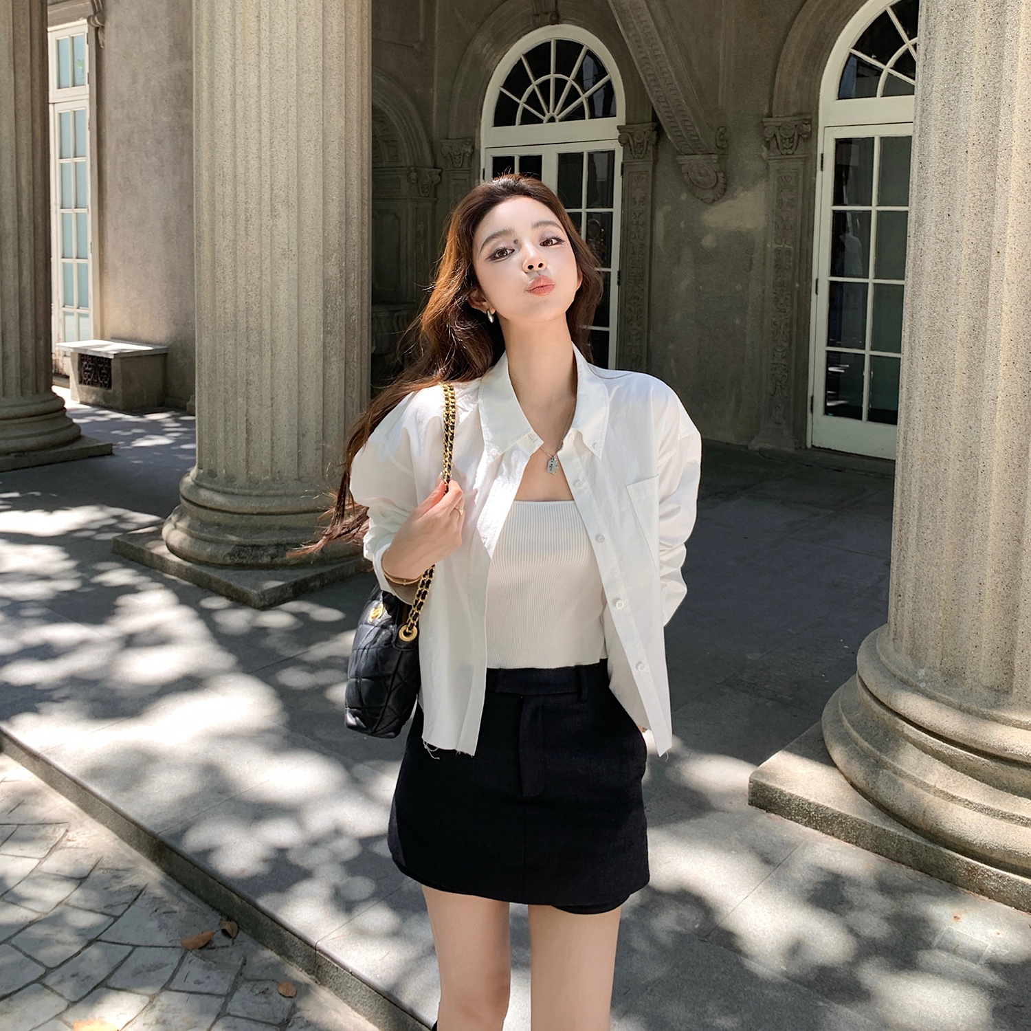 “Api私服衬衫”美国进口100盐缩匹马棉 miu同款利落简约短衬衫