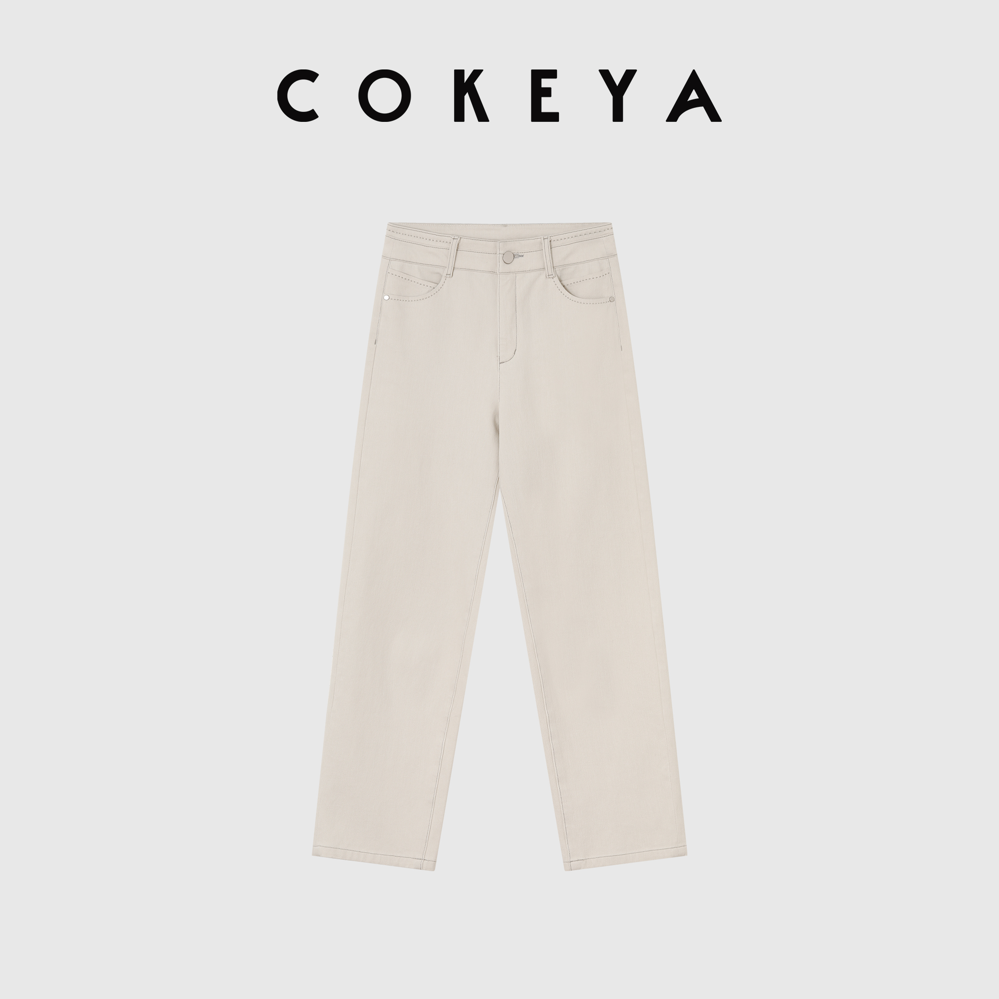 COKEYA/四面弹“白牛裤”~长绒棉手工拱针高腰显瘦弹力烟管牛仔裤