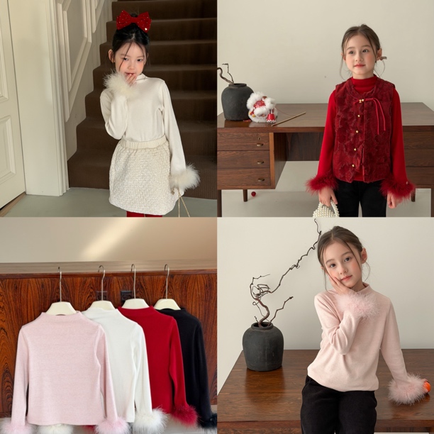 【年服内搭的小心机】女童软糯精致毛毛袖口拼接打底衫上衣25M073