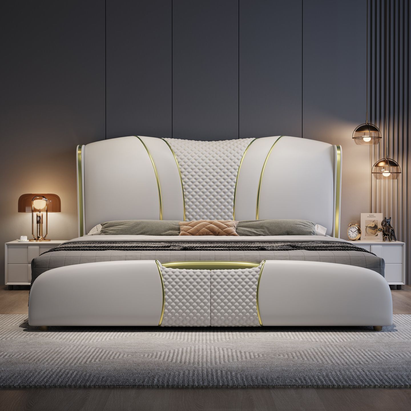 意式轻奢主卧大床1.8*2.0m婚床双人床头层真皮床软体床储物儿童床