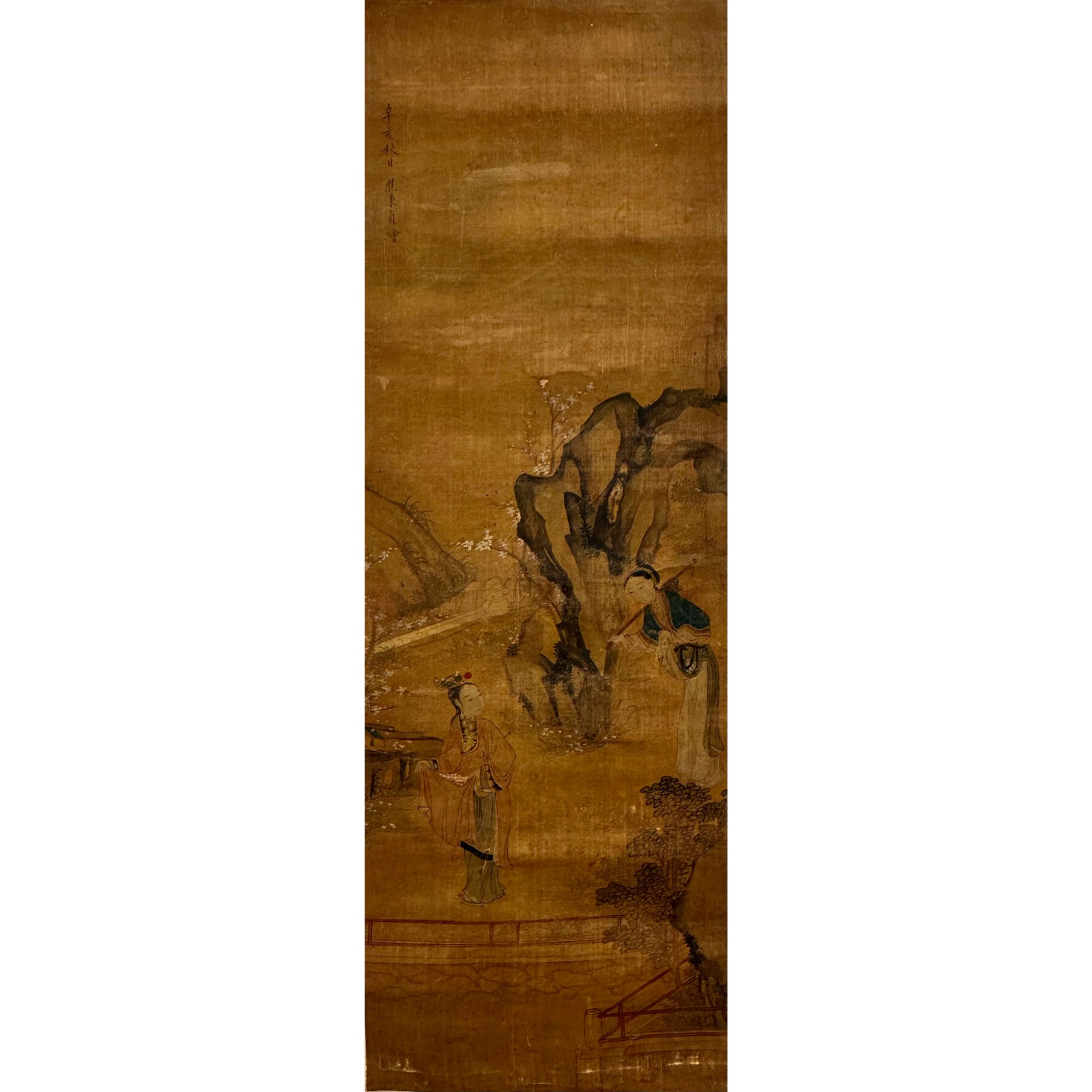 焦秉贞 1671年作 才子佳人 绢本立轴 79×27cm