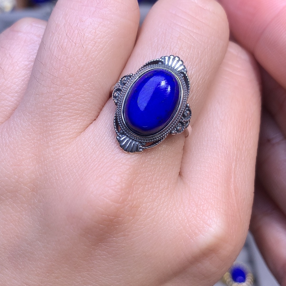 青金石银S925镶嵌戒指22.4m