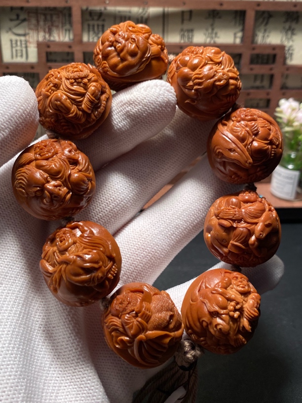 苏州舟山纯手工雕刻十八罗汉精品老油核雕工一流