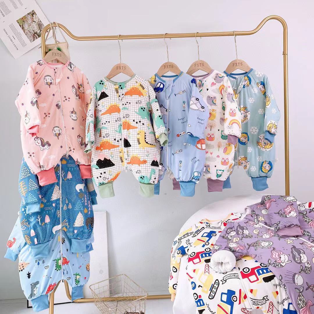 【双层睡袋】儿童秋冬双层针织睡袋婴幼儿连体家居服男女防踢被