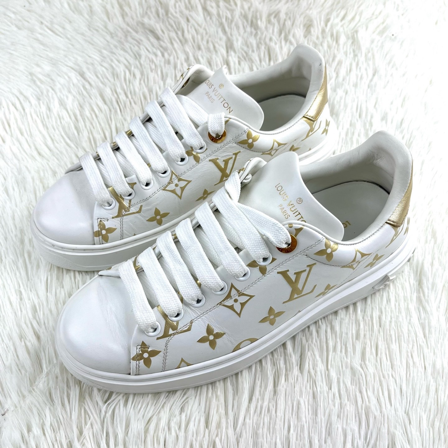 99新 LouisVuitton/路易威登 白金老花满印Time Out松糕鞋 38码