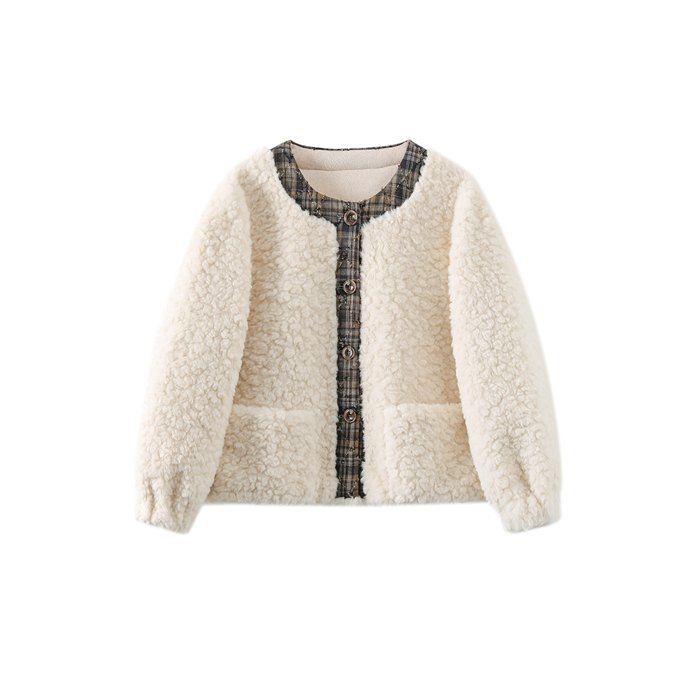 冬季时尚圆领韩系撞色高级感百搭毛毛外套58838113