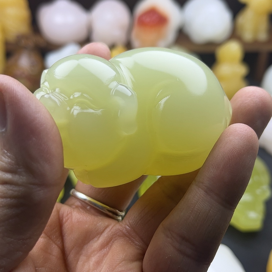 昔***现昆仑玉石手把件碧玺（处理）