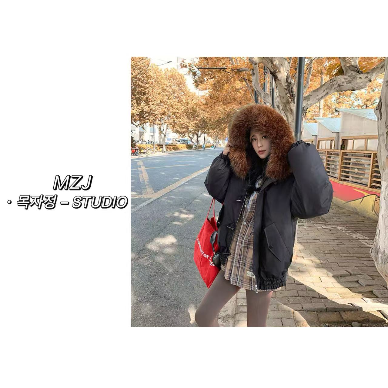 木子静-「o阳同款」韩系美式复古百搭牛角扣连帽棉衣外套-25255